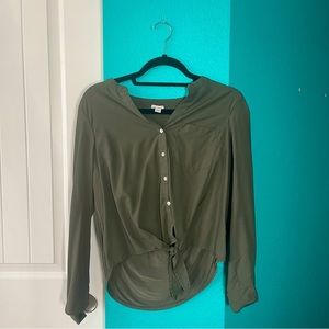Long Sleeve Army Green Button Down Shirt